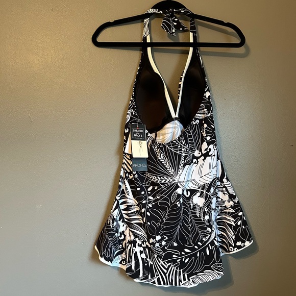 NWT Profile by Gottex Sz 14 Black White Padded Halter Tankini Swimsuit Top $98! - Picture 12 of 13